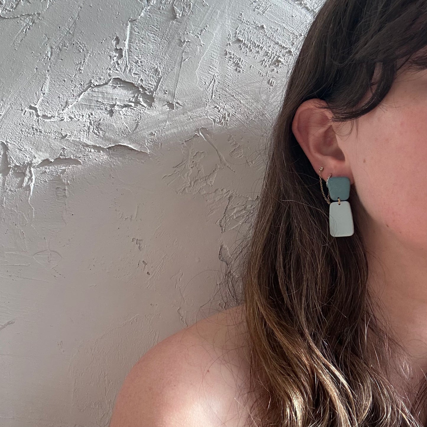 Color block rect-dangle earrings