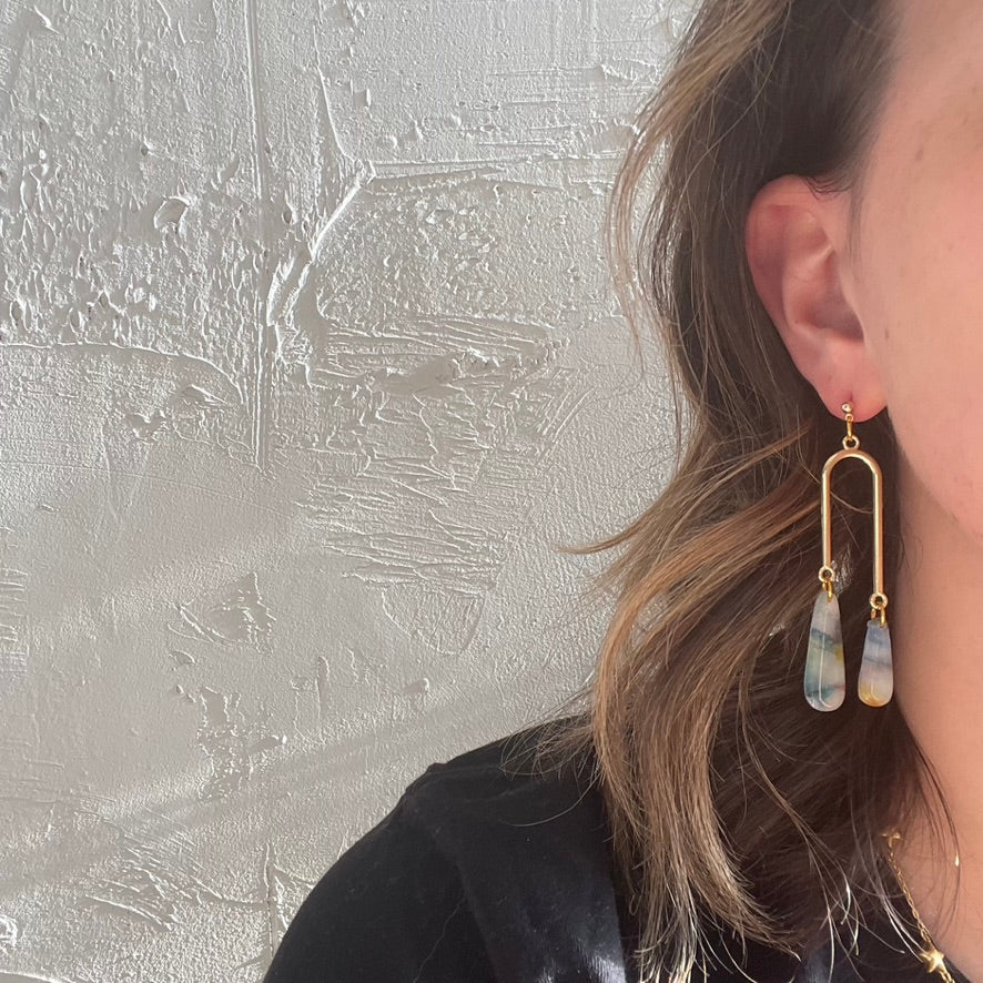 Faux-stone arch earrings