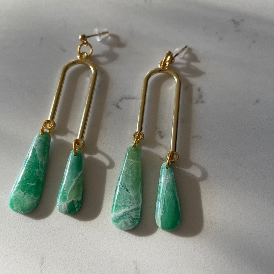 Faux-stone arch earrings