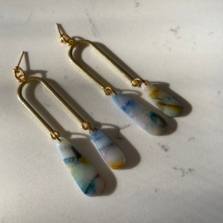 Faux-stone arch earrings