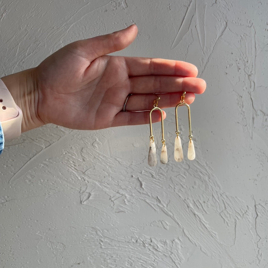 Faux-stone arch earrings